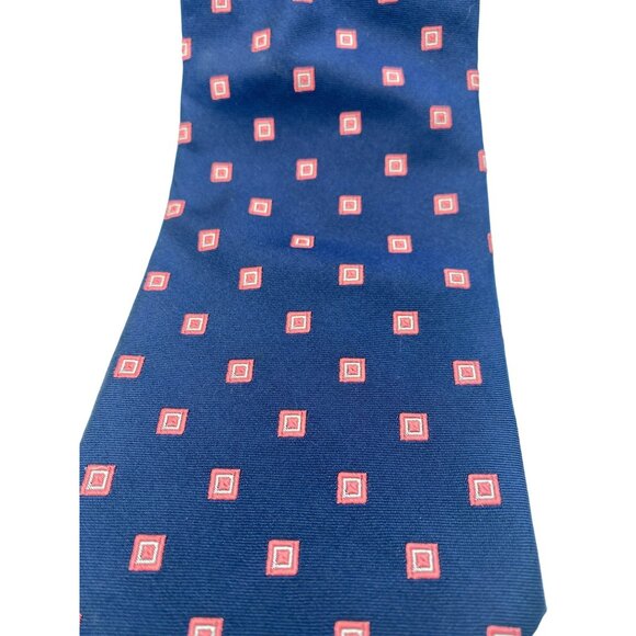 Brooks Brothers Mens Silk Tie Navy Blue Pink White Geometric Pattern Classic - Picture 3 of 6